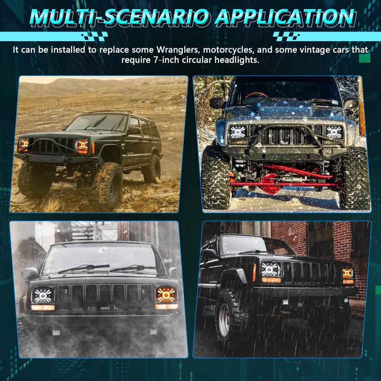 Faro anteriore modificato quadrato a sette perle stile sole Y23 H4 da 7 pollici per Jeep Wrangler, Y23