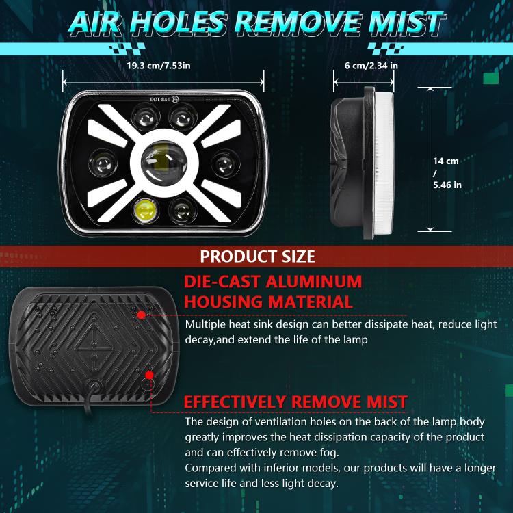 Faro anteriore modificato quadrato a sette perle stile sole Y23 H4 da 7 pollici per Jeep Wrangler, Y23
