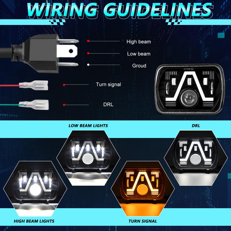 Faro anteriore modificato quadrato a V da 7 pollici Y24 H4 per Jeep Wrangler, Y24