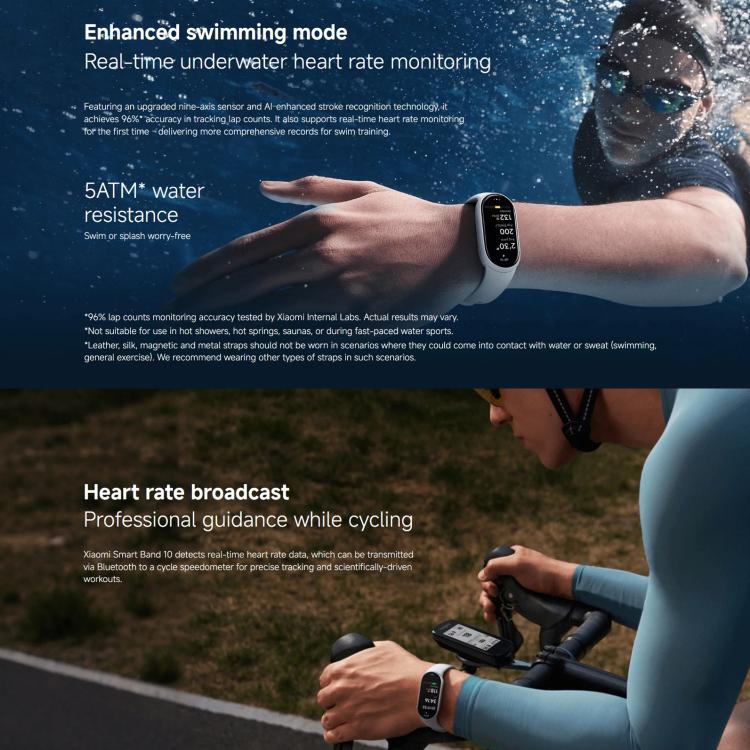 Smart Band 10 originale Xiaomi, schermo AMOLED da 1,72 pollici, impermeabile fino a 5 ATM, supporta il monitoraggio dell'ossigeno nel sangue e della frequenza cardiaca., Smart Band 10 Black, Smart Band 10 Silver, Smart Band 10 Pink Gold