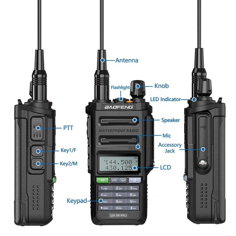 Baofeng UV-9R PRO Walkie Talkie analogico portatile con schermo LCD a matrice di punti, grado di protezione IP57., EU Plug, US Plug