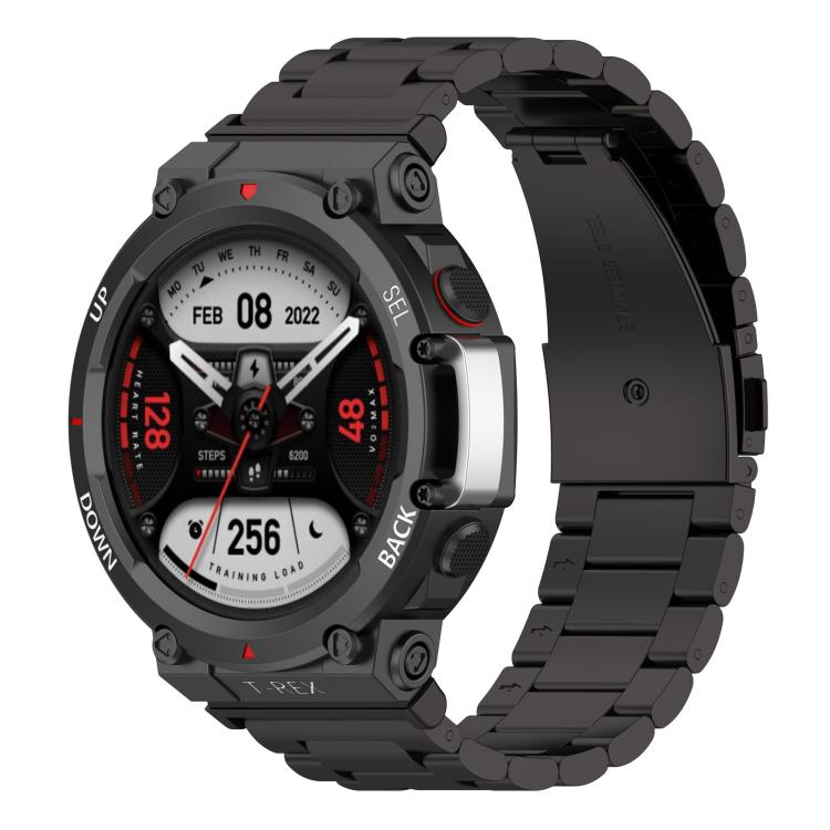 Cinturino per orologio in lega di titanio con fibbia piatta a tre perline., For Huami Amazfit T-REX 3 A2322, For Huami Amazfit Active Edge A2212 / A2213, For Huami Amazfit T-Rex 2, For Huami Amazfit T-Rex Pro A1918