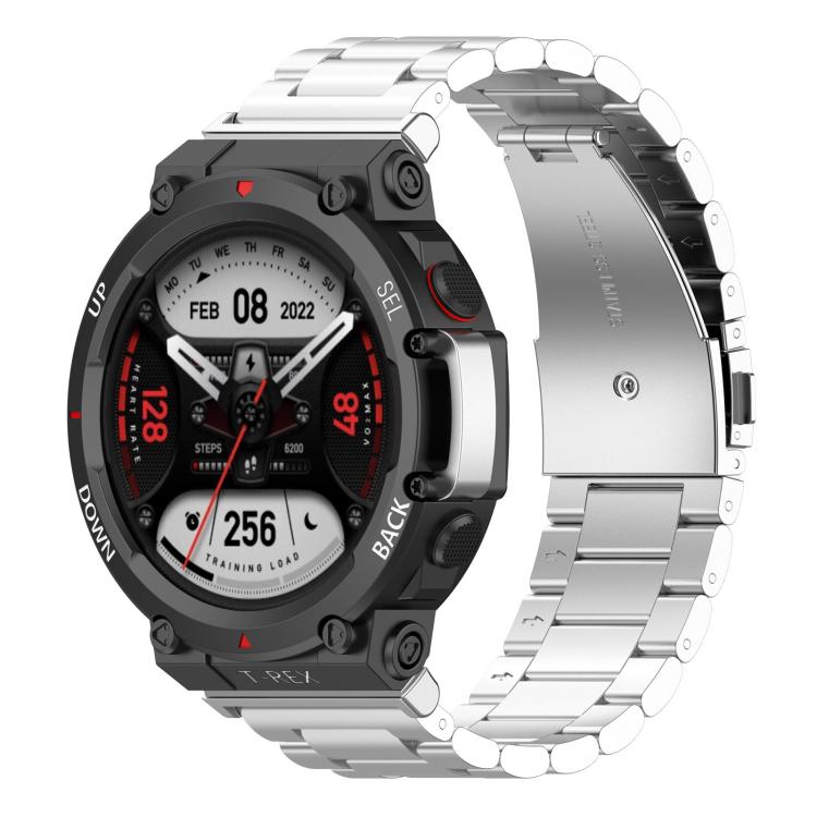 Cinturino per orologio in lega di titanio con fibbia piatta a tre perline., For Huami Amazfit T-REX 3 A2322, For Huami Amazfit Active Edge A2212 / A2213, For Huami Amazfit T-Rex 2, For Huami Amazfit T-Rex Pro A1918