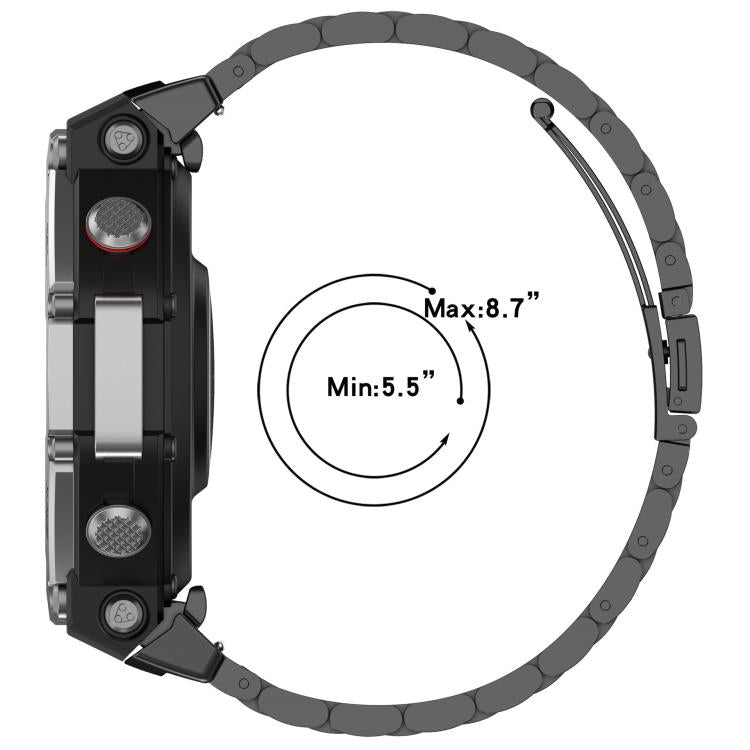 Cinturino per orologio in lega di titanio con fibbia piatta a tre perline., For Huami Amazfit T-REX 3 A2322, For Huami Amazfit Active Edge A2212 / A2213, For Huami Amazfit T-Rex 2, For Huami Amazfit T-Rex Pro A1918