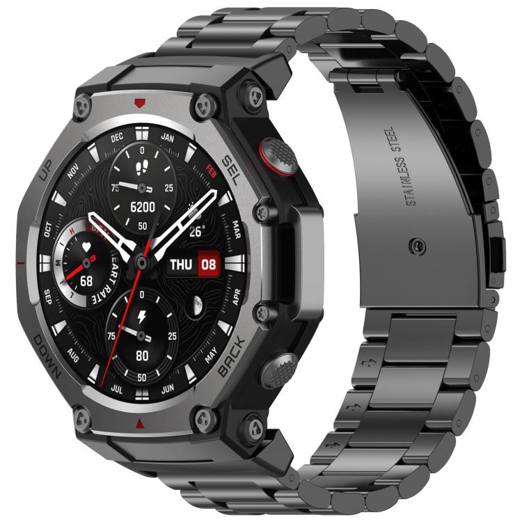 Cinturino per orologio in lega di titanio con fibbia piatta a tre perline., For Huami Amazfit T-REX 3 A2322, For Huami Amazfit Active Edge A2212 / A2213, For Huami Amazfit T-Rex 2, For Huami Amazfit T-Rex Pro A1918