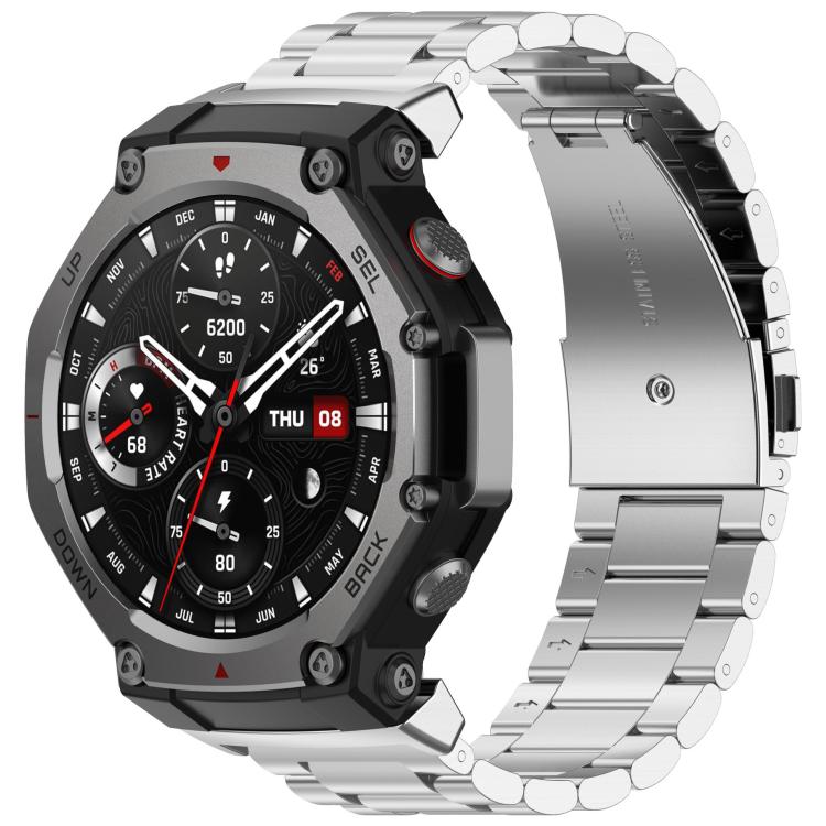 Cinturino per orologio in lega di titanio con fibbia piatta a tre perline., For Huami Amazfit T-REX 3 A2322, For Huami Amazfit Active Edge A2212 / A2213, For Huami Amazfit T-Rex 2, For Huami Amazfit T-Rex Pro A1918