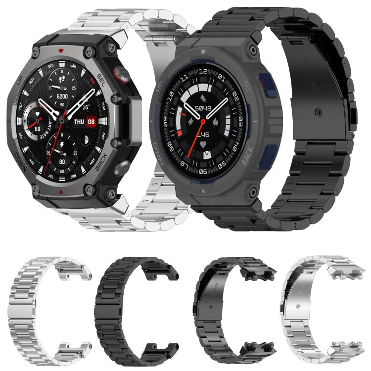 Cinturino per orologio in lega di titanio con fibbia piatta a tre perline., For Huami Amazfit T-REX 3 A2322, For Huami Amazfit Active Edge A2212 / A2213, For Huami Amazfit T-Rex 2, For Huami Amazfit T-Rex Pro A1918