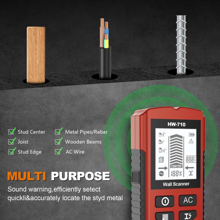 HW-710 Scanner da parete 5 in 1, rilevatore di metalli, individua montanti, strumento di misurazione