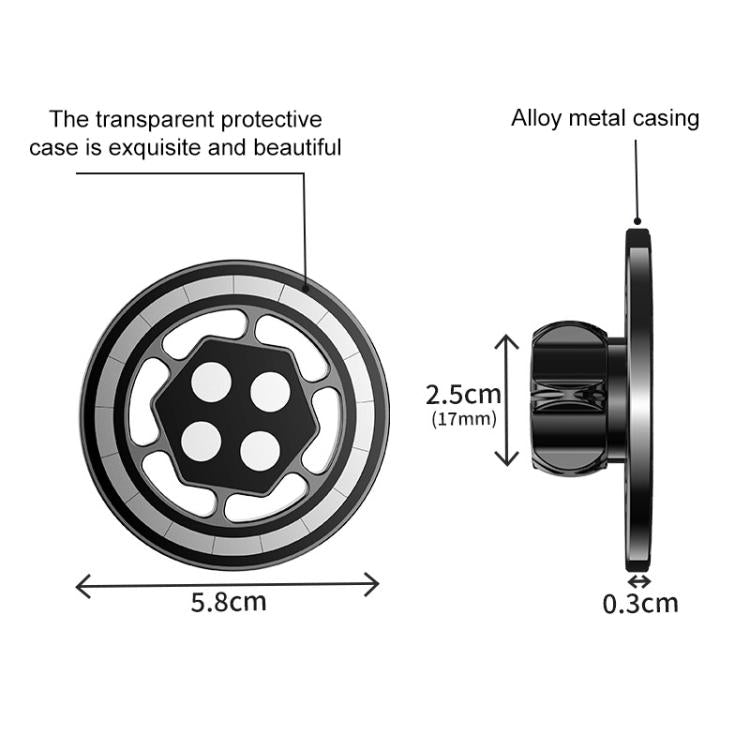Adattatore magnetico universale a sfera MagSafe da 17 mm per supporto telefono auto, C4 Solid Color Black, C5 Hexagonal Black, C6 Round Black, C6 Round Silver