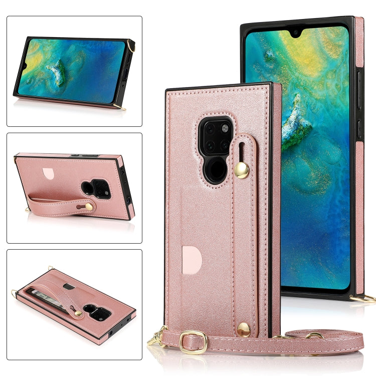 Custodia protettiva antiurto PU + TPU con cinturino da polso con cordino a tracolla e supporto e slot per schede, For Huawei Mate 20, For Huawei Mate 20 Lite, For Huawei Mate 20 Pro, For Huawei Mate 30