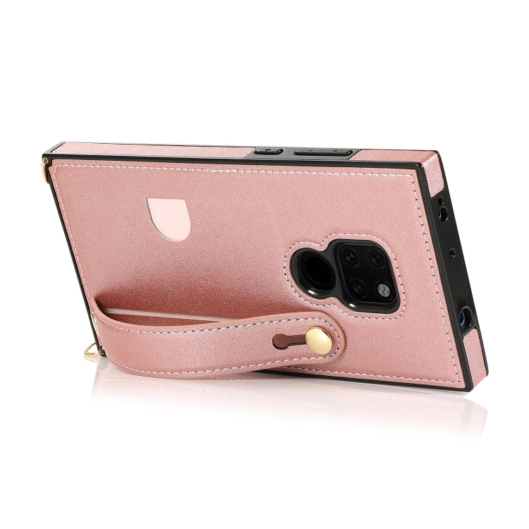 Custodia protettiva antiurto PU + TPU con cinturino da polso con cordino a tracolla e supporto e slot per schede, For Huawei Mate 20, For Huawei Mate 20 Lite, For Huawei Mate 20 Pro, For Huawei Mate 30