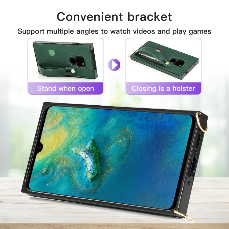 Custodia protettiva antiurto PU + TPU con cinturino da polso con cordino a tracolla e supporto e slot per schede, For Huawei Mate 20, For Huawei Mate 20 Lite, For Huawei Mate 20 Pro, For Huawei Mate 30