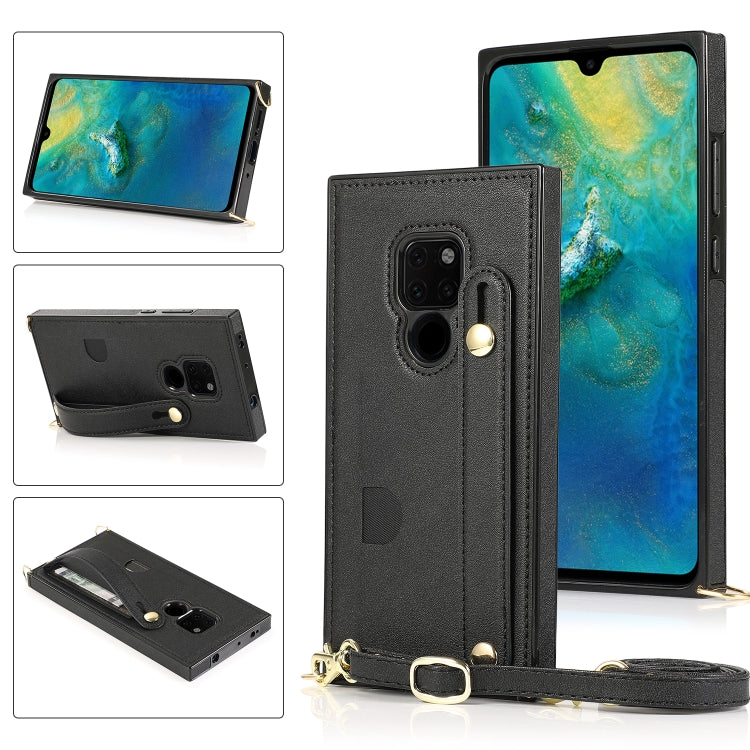 Custodia protettiva antiurto PU + TPU con cinturino da polso con cordino a tracolla e supporto e slot per schede, For Huawei Mate 20, For Huawei Mate 20 Lite, For Huawei Mate 20 Pro, For Huawei Mate 30