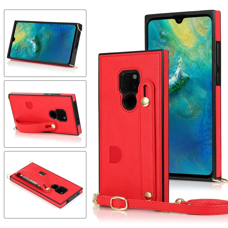 Custodia protettiva antiurto PU + TPU con cinturino da polso con cordino a tracolla e supporto e slot per schede, For Huawei Mate 20, For Huawei Mate 20 Lite, For Huawei Mate 20 Pro, For Huawei Mate 30