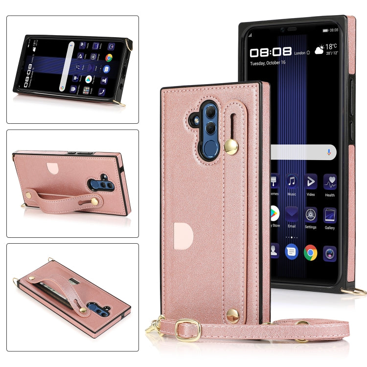 Custodia protettiva antiurto PU + TPU con cinturino da polso con cordino a tracolla e supporto e slot per schede, For Huawei Mate 20, For Huawei Mate 20 Lite, For Huawei Mate 20 Pro, For Huawei Mate 30