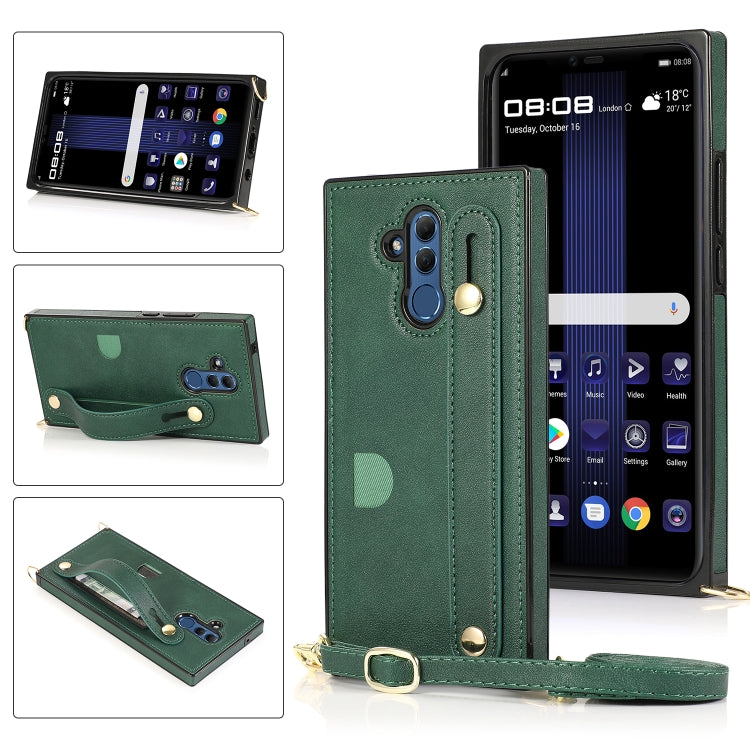 Custodia protettiva antiurto PU + TPU con cinturino da polso con cordino a tracolla e supporto e slot per schede, For Huawei Mate 20, For Huawei Mate 20 Lite, For Huawei Mate 20 Pro, For Huawei Mate 30