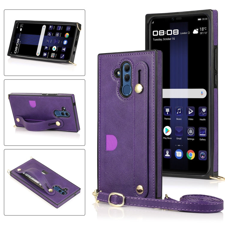 Custodia protettiva antiurto PU + TPU con cinturino da polso con cordino a tracolla e supporto e slot per schede, For Huawei Mate 20, For Huawei Mate 20 Lite, For Huawei Mate 20 Pro, For Huawei Mate 30