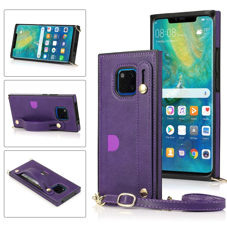 Custodia protettiva antiurto PU + TPU con cinturino da polso con cordino a tracolla e supporto e slot per schede, For Huawei Mate 20, For Huawei Mate 20 Lite, For Huawei Mate 20 Pro, For Huawei Mate 30