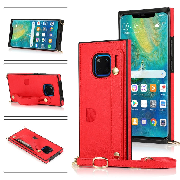 Custodia protettiva antiurto PU + TPU con cinturino da polso con cordino a tracolla e supporto e slot per schede, For Huawei Mate 20, For Huawei Mate 20 Lite, For Huawei Mate 20 Pro, For Huawei Mate 30