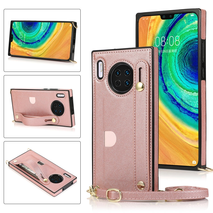 Custodia protettiva antiurto PU + TPU con cinturino da polso con cordino a tracolla e supporto e slot per schede, For Huawei Mate 20, For Huawei Mate 20 Lite, For Huawei Mate 20 Pro, For Huawei Mate 30