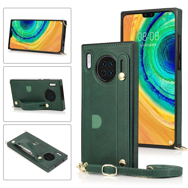 Custodia protettiva antiurto PU + TPU con cinturino da polso con cordino a tracolla e supporto e slot per schede, For Huawei Mate 20, For Huawei Mate 20 Lite, For Huawei Mate 20 Pro, For Huawei Mate 30