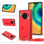 Custodia protettiva antiurto PU + TPU con cinturino da polso con cordino a tracolla e supporto e slot per schede, For Huawei Mate 20, For Huawei Mate 20 Lite, For Huawei Mate 20 Pro, For Huawei Mate 30
