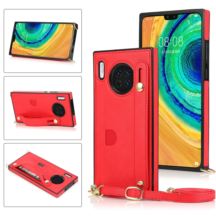 Custodia protettiva antiurto PU + TPU con cinturino da polso con cordino a tracolla e supporto e slot per schede, For Huawei Mate 20, For Huawei Mate 20 Lite, For Huawei Mate 20 Pro, For Huawei Mate 30