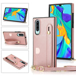 Custodia protettiva antiurto PU + TPU con cinturino da polso con cordino a tracolla e supporto e slot per schede, For Huawei P30, For Huawei P30 Lite, For Huawei P30 Pro, For Huawei P40