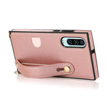 Custodia protettiva antiurto PU + TPU con cinturino da polso con cordino a tracolla e supporto e slot per schede, For Huawei P30, For Huawei P30 Lite, For Huawei P30 Pro, For Huawei P40