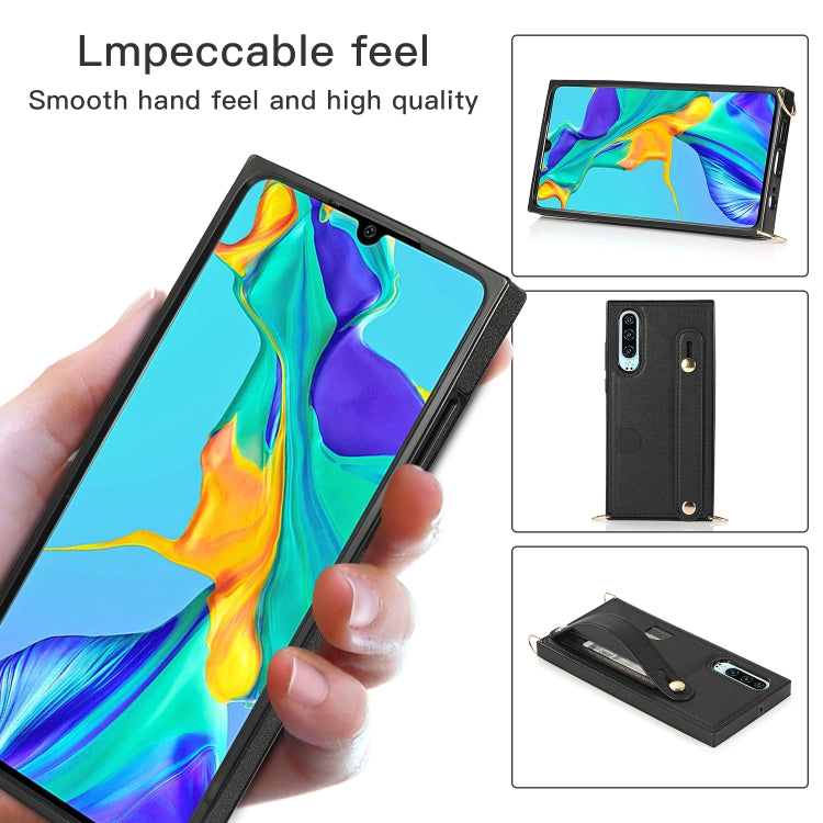 Custodia protettiva antiurto PU + TPU con cinturino da polso con cordino a tracolla e supporto e slot per schede, For Huawei P30, For Huawei P30 Lite, For Huawei P30 Pro, For Huawei P40