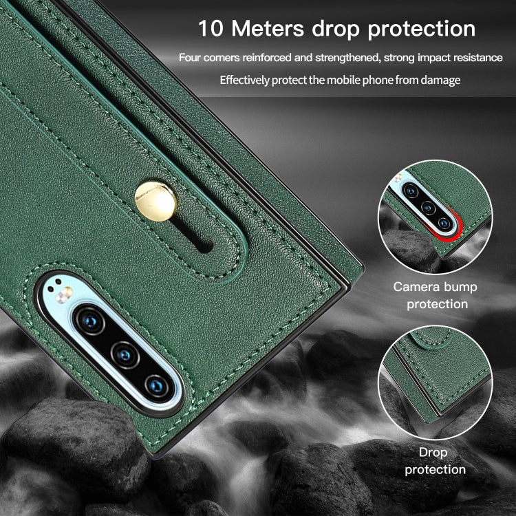 Custodia protettiva antiurto PU + TPU con cinturino da polso con cordino a tracolla e supporto e slot per schede, For Huawei P30, For Huawei P30 Lite, For Huawei P30 Pro, For Huawei P40