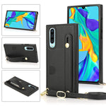 Custodia protettiva antiurto PU + TPU con cinturino da polso con cordino a tracolla e supporto e slot per schede, For Huawei P30, For Huawei P30 Lite, For Huawei P30 Pro, For Huawei P40