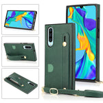 Custodia protettiva antiurto PU + TPU con cinturino da polso con cordino a tracolla e supporto e slot per schede, For Huawei P30, For Huawei P30 Lite, For Huawei P30 Pro, For Huawei P40
