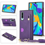 Custodia protettiva antiurto PU + TPU con cinturino da polso con cordino a tracolla e supporto e slot per schede, For Huawei P30, For Huawei P30 Lite, For Huawei P30 Pro, For Huawei P40