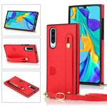 Custodia protettiva antiurto PU + TPU con cinturino da polso con cordino a tracolla e supporto e slot per schede, For Huawei P30, For Huawei P30 Lite, For Huawei P30 Pro, For Huawei P40