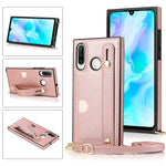 Custodia protettiva antiurto PU + TPU con cinturino da polso con cordino a tracolla e supporto e slot per schede, For Huawei P30, For Huawei P30 Lite, For Huawei P30 Pro, For Huawei P40