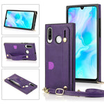 Custodia protettiva antiurto PU + TPU con cinturino da polso con cordino a tracolla e supporto e slot per schede, For Huawei P30, For Huawei P30 Lite, For Huawei P30 Pro, For Huawei P40