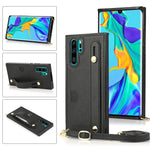 Custodia protettiva antiurto PU + TPU con cinturino da polso con cordino a tracolla e supporto e slot per schede, For Huawei P30, For Huawei P30 Lite, For Huawei P30 Pro, For Huawei P40