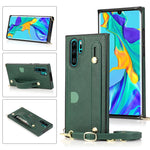 Custodia protettiva antiurto PU + TPU con cinturino da polso con cordino a tracolla e supporto e slot per schede, For Huawei P30, For Huawei P30 Lite, For Huawei P30 Pro, For Huawei P40