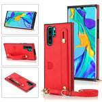 Custodia protettiva antiurto PU + TPU con cinturino da polso con cordino a tracolla e supporto e slot per schede, For Huawei P30, For Huawei P30 Lite, For Huawei P30 Pro, For Huawei P40
