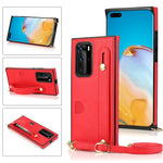 Custodia protettiva antiurto PU + TPU con cinturino da polso con cordino a tracolla e supporto e slot per schede, For Huawei P30, For Huawei P30 Lite, For Huawei P30 Pro, For Huawei P40