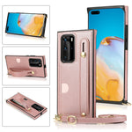 Custodia protettiva antiurto PU + TPU con cinturino da polso con cordino a tracolla e supporto e slot per schede, For Huawei P40 Pro, For Huawei P40 Pro Plus