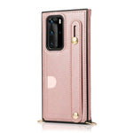 Custodia protettiva antiurto PU + TPU con cinturino da polso con cordino a tracolla e supporto e slot per schede, For Huawei P40 Pro, For Huawei P40 Pro Plus
