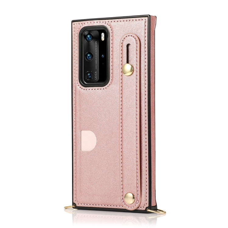 Custodia protettiva antiurto PU + TPU con cinturino da polso con cordino a tracolla e supporto e slot per schede, For Huawei P40 Pro, For Huawei P40 Pro Plus
