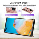 Custodia protettiva antiurto PU + TPU con cinturino da polso con cordino a tracolla e supporto e slot per schede, For Huawei P40 Pro, For Huawei P40 Pro Plus