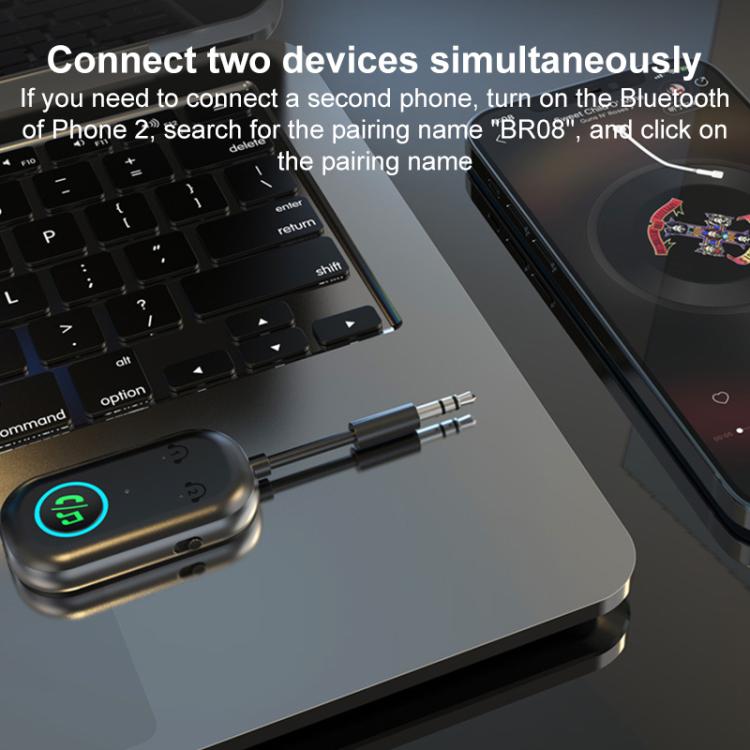 BR08T 2 in 1 Ricevitore AUX Bluetooth per auto Trasmettitore Adattatore audio Bluetooth, BR08T