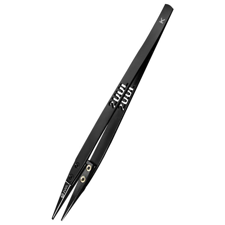 2uul TW32 Pinzette in ceramica nere con punta piatta K, antistatiche (ESD-Safe), 2uul TW32
