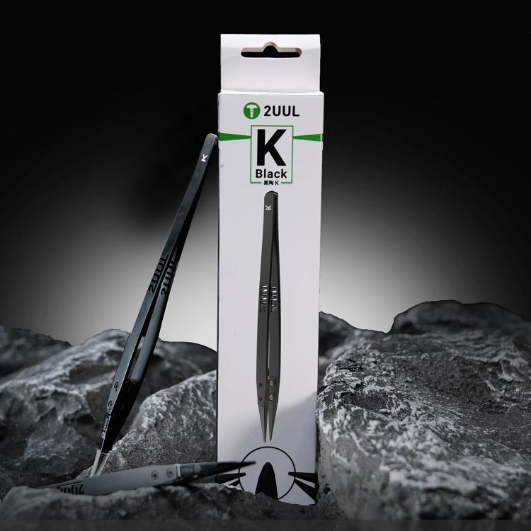 2uul TW32 Pinzette in ceramica nere con punta piatta K, antistatiche (ESD-Safe), 2uul TW32
