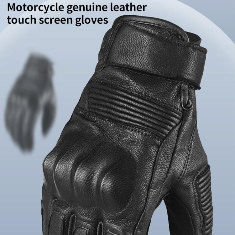 Guanti da moto retrò GHOST RACING GR-ST11 in vera pelle con dita intere per touchscreen., M, L, XL, XXL