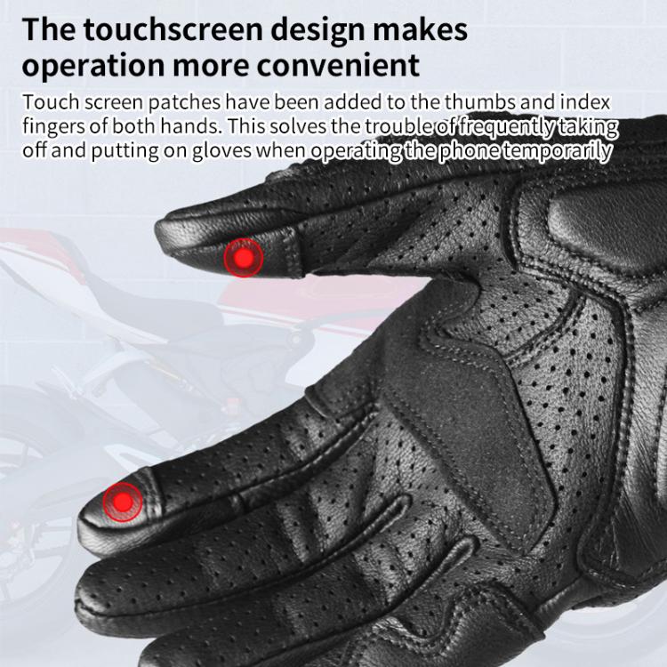 Guanti da moto retrò GHOST RACING GR-ST11 in vera pelle con dita intere per touchscreen., M, L, XL, XXL